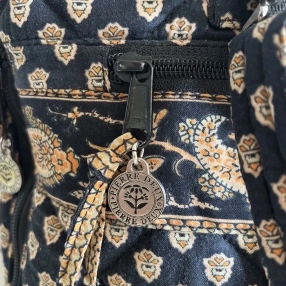 Pierre Deux French Country Vintage Black Floral Quilted Shoulder Bag Hand Made